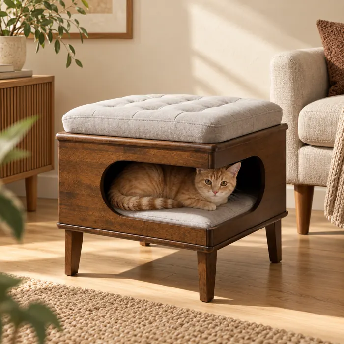 Walnut Finish Ottoman